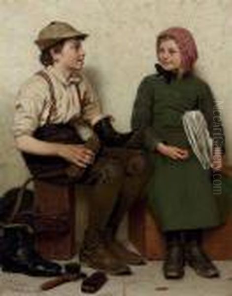 Tete A Tete Oil Painting by John George Brown