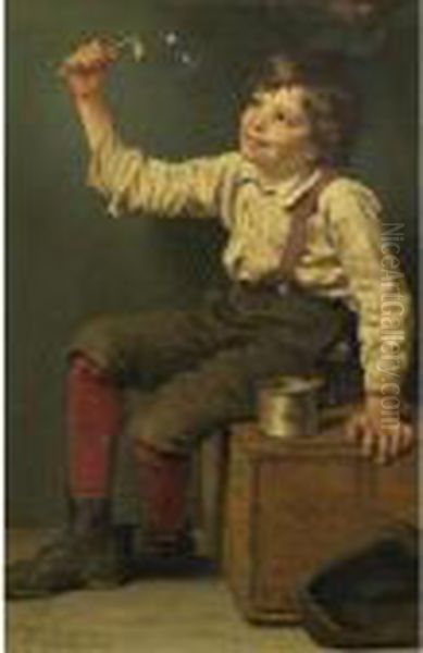 Boy Blowing Bubbles Oil Painting by John George Brown