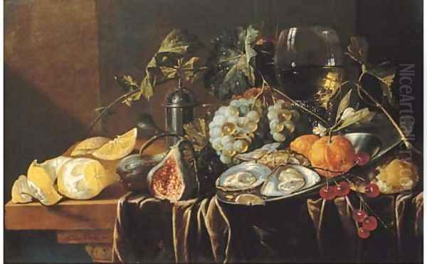 A pronk still life with oysters Oil Painting by Jan Davidsz. De Heem