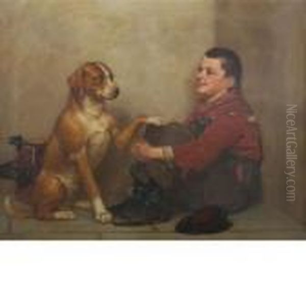 Shoeshine Boy And Dog Oil Painting by John George Brown