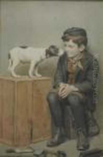 American, - The Shoeshine Boyand His Faithful Companion Oil Painting by John George Brown