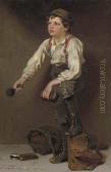 Shoe Shine Boy Oil Painting by John George Brown