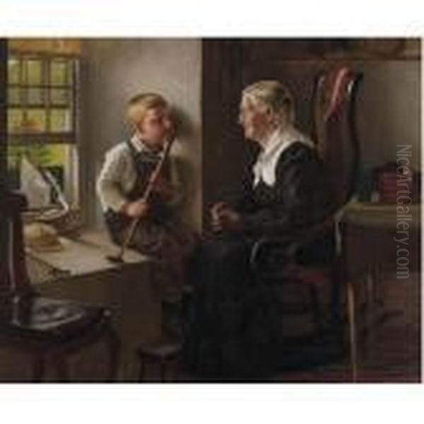 Telling Stories To Grandma Oil Painting by John George Brown