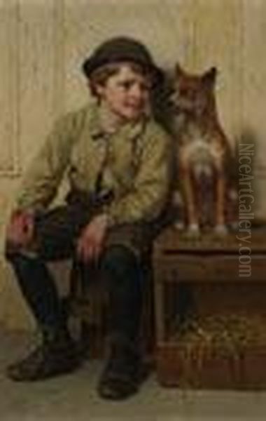 A Boy And His Companion Oil Painting by John George Brown