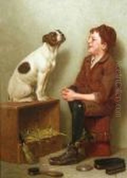 A Boy And His Dog Oil Painting by John George Brown