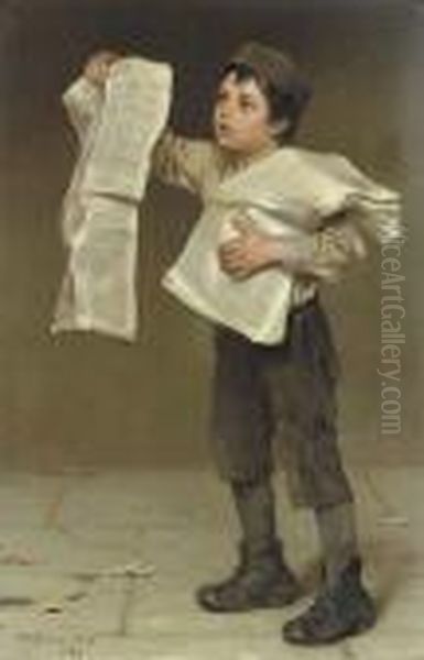 Newsboy Oil Painting by John George Brown