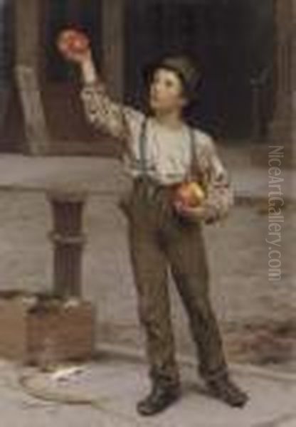 The Young Apple Salesman Oil Painting by John George Brown