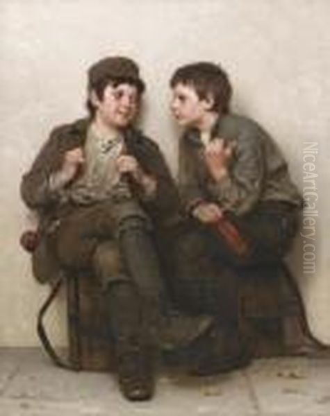 A Deep-laid Plan Oil Painting by John George Brown