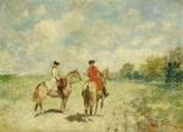 Two Riders In A Landscape. Oil Painting by John Lewis Brown