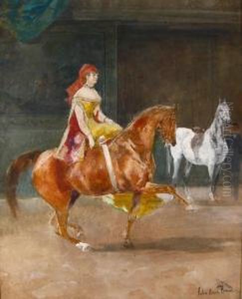 Lady Riding Side-saddle On Abrown Horse Oil Painting by John Lewis Brown