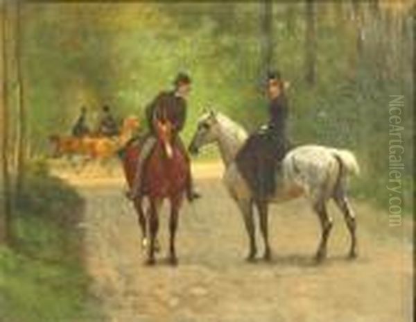 Two Riders In A Park Oil Painting by John Lewis Brown