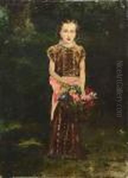 Jeune Fille Au Panier De Fleurs Oil Painting by John Lewis Brown