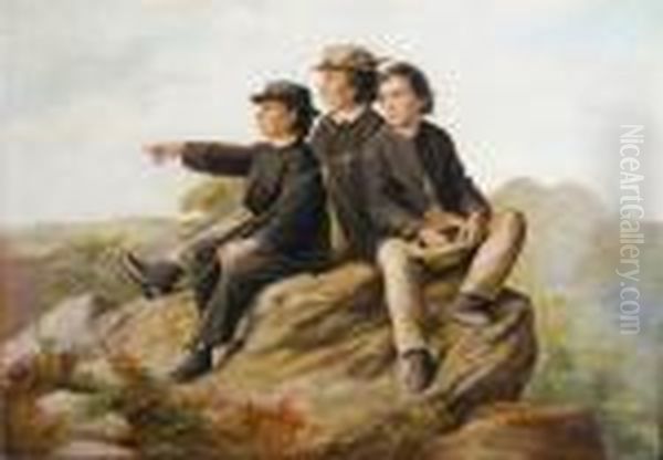 Boys On Mountain Oil Painting by John Lewis Brown