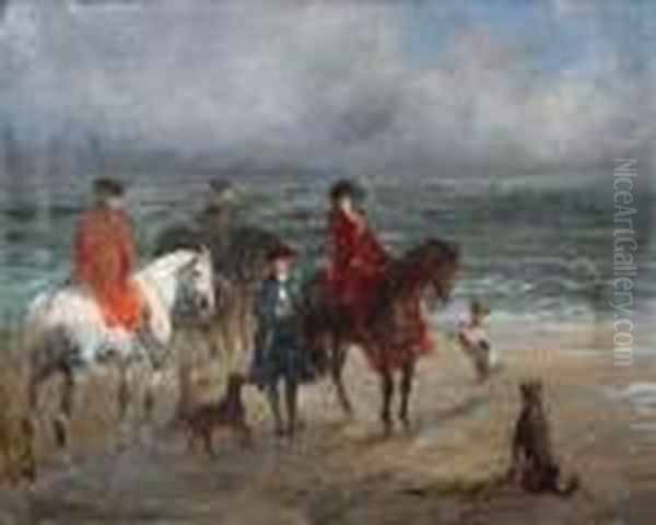 Cavaliers Sur La Plage.. Oil Painting by John Lewis Brown