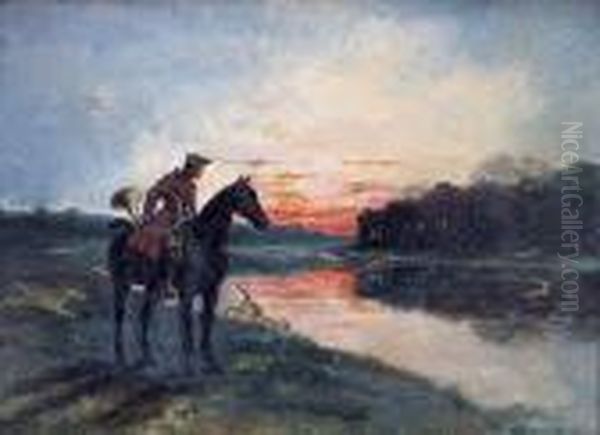 Scene De Chasse A Courre Oil Painting by John Lewis Brown