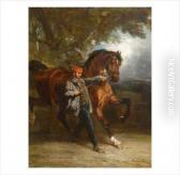 Palefrenier Cheval En Mains Oil Painting by John Lewis Brown