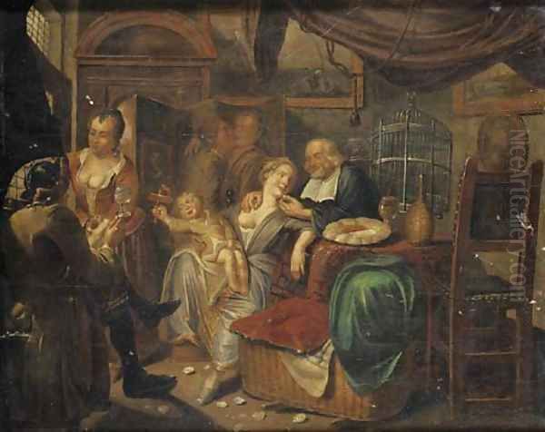 An interior with a family Oil Painting by Jan Josef, the Elder Horemans