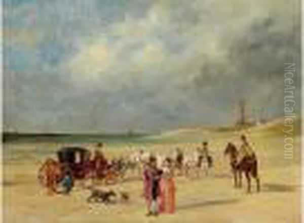 Attelage Sur La Plage Oil Painting by John Lewis Brown