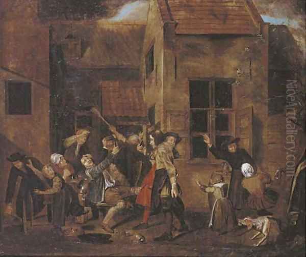 A brawl outside a tavern Oil Painting by Jan Josef, the Elder Horemans