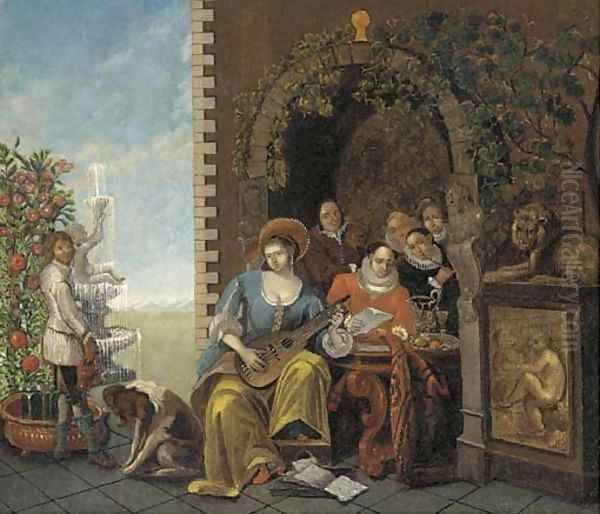 A musical party in a garden Oil Painting by Jan Josef, the Elder Horemans