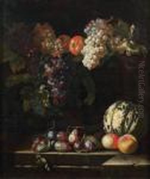  Nature Morte Aux Raisins, 
Melon Et Autres Fruits  Oil Painting by Abraham Brueghel