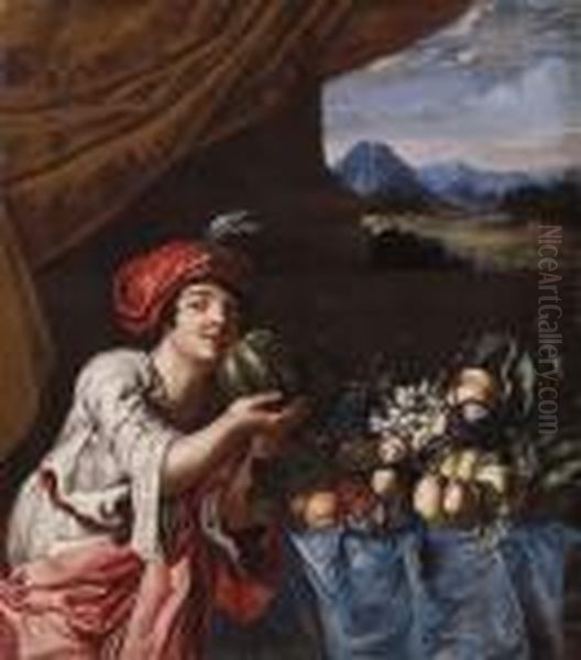 Schiavo Turco E Trionfo Di Frutta In Unloggiato Oil Painting by Abraham Brueghel