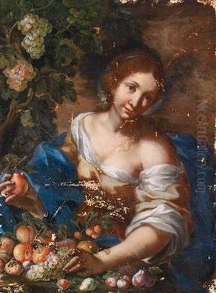 Junge Frau Mit Fruchtekorb Oil Painting by Abraham Brueghel