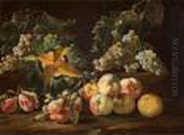 Natura Morta Con Pesche, Susine, Uva E Zucca Oil Painting by Abraham Brueghel