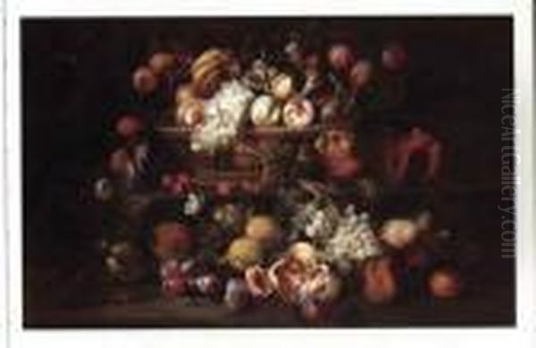 Nature Morte Aux Fruits, Papillons Et Libellules Oil Painting by Abraham Brueghel