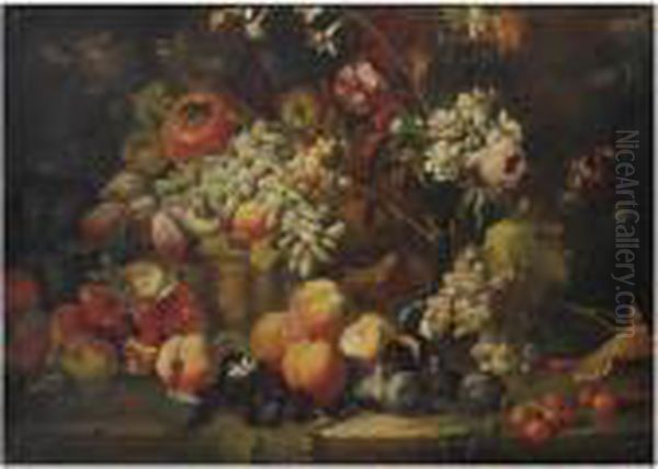 Natura Morta Di Frutta E Fiori Con Melograni E More Oil Painting by Abraham Brueghel