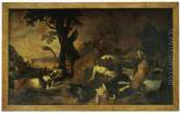 A Lion Hunt Oil Painting by Abraham Brueghel