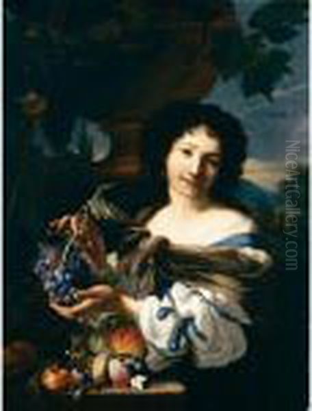 Giovane Donna Con Frutta In Un Paesaggio Oil Painting by Abraham Brueghel