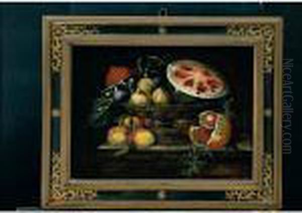 Natura Morta Con Melograno, Fichi, Un Melone In Un Cestino Oil Painting by Abraham Brueghel