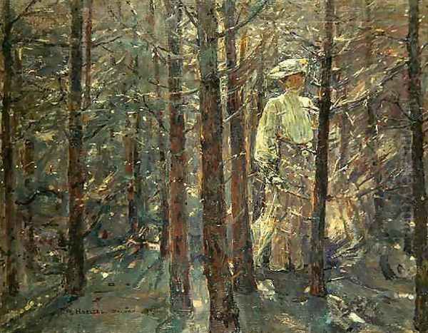 Woman in a Wood Oil Painting by Adolf Hoelzel