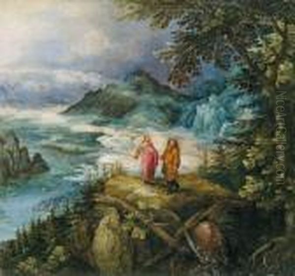 Weite Gebirgslandschaftmit Versuchung Christi Oil Painting by Jan The Elder Brueghel