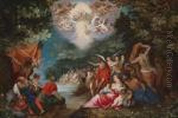 The Baptism Of Christ Inthe River Jordan Oil Painting by Jan The Elder Brueghel