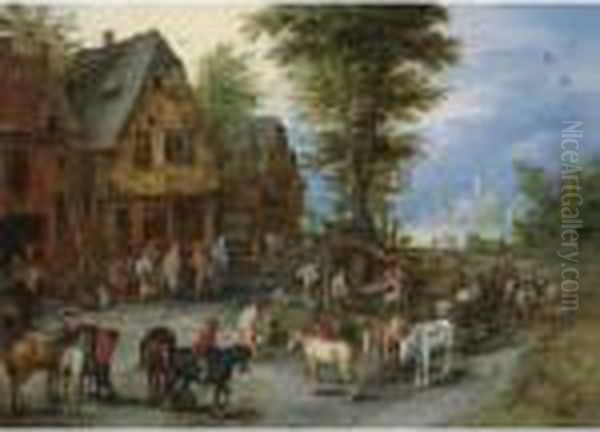 A Village Oil Painting by Jan The Elder Brueghel