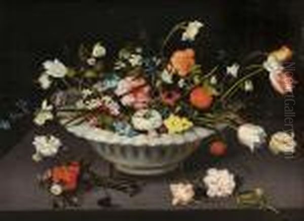 Stillleben Mit Blumen In Einer Keramikschale. Oil Painting by Jan The Elder Brueghel