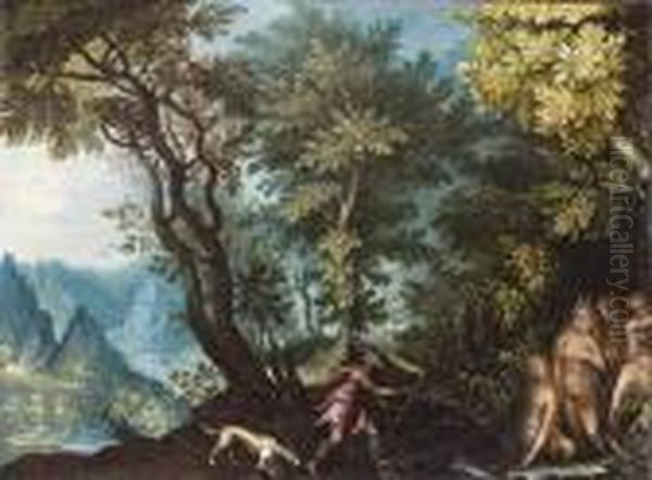 Diana Und Aktaon In Einer Waldlandschaft Oil Painting by Jan The Elder Brueghel