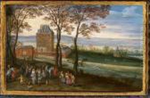 Schloss Mariemont Mit Erzherzog Albrecht Und Isabella Oil Painting by Jan The Elder Brueghel