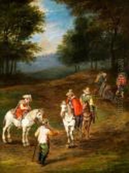 Reiter Im Gesprach Mit Bauern In Einer Waldschneise Oil Painting by Jan The Elder Brueghel