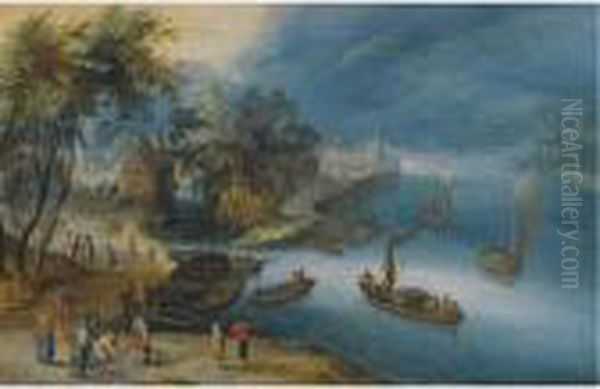 A Fluvial Landscape Oil Painting by Jan The Elder Brueghel