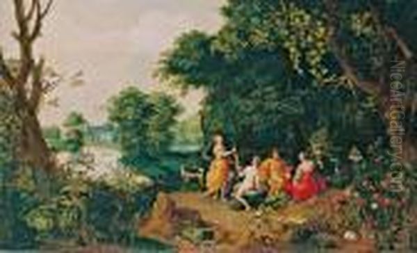 Waldlandschaft Mit Bacchus Und Drei Gottinnen Oil Painting by Jan The Elder Brueghel