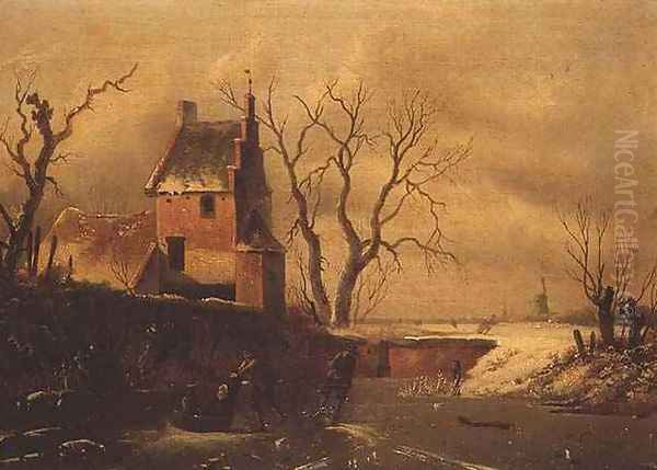 Winter Landscape Oil Painting by F. van Herte