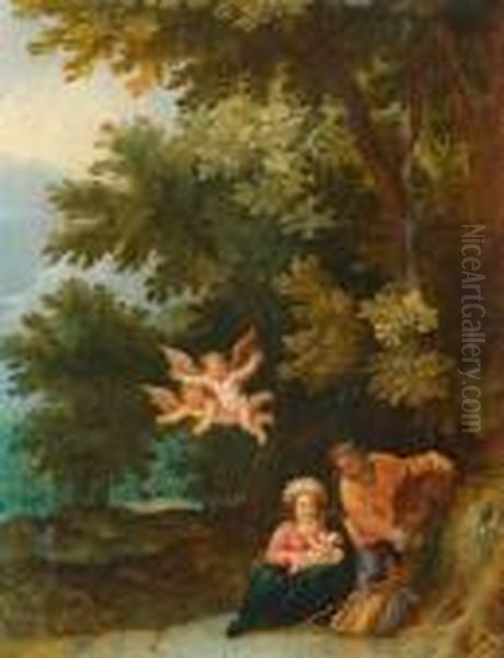 The Holy Family On The Flight To Egypt. Oil Painting by Jan The Elder Brueghel