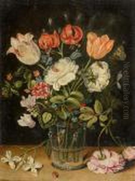 Flowers In A Glass Vase. Oil Painting by Jan The Elder Brueghel