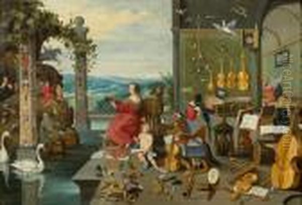 Pair Of Works: Allegory Of Hearing And Smelling. Oil Painting by Jan The Elder Brueghel