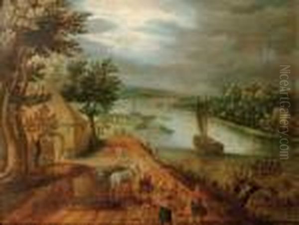 A Wooded River Landscape Oil Painting by Jan The Elder Brueghel