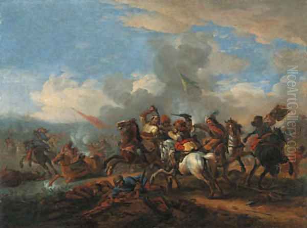 A battle between Christians and Turks Oil Painting by Jan von Huchtenburgh