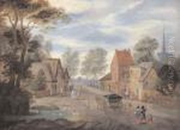 A Village Landscape With Women Walking Along A Path With A Horseand Cart Oil Painting by Jan The Elder Brueghel